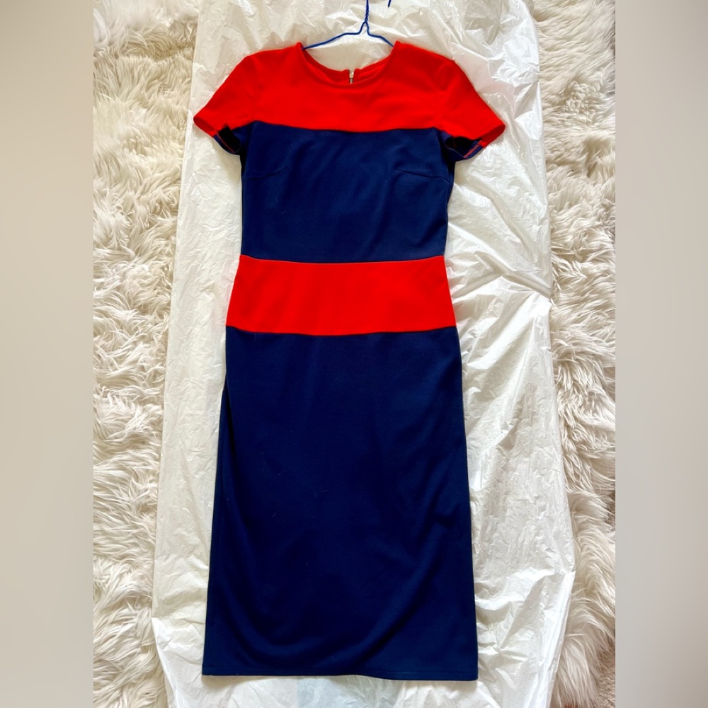 Orange Red and Navy Stripe Dress, Sz S, Pre-owned